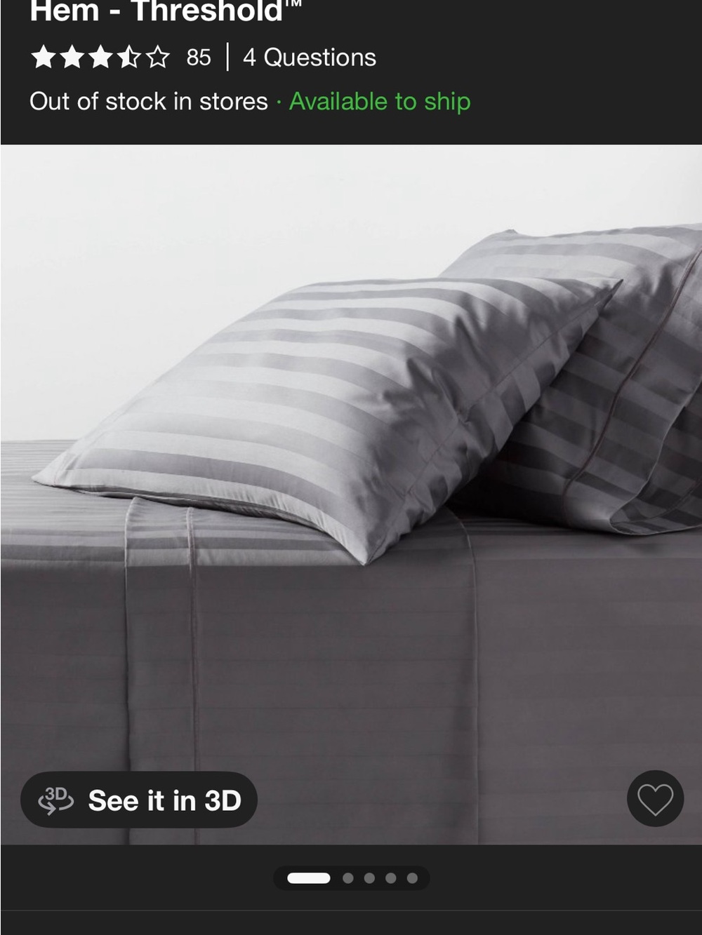 Threshold Gray Striped Hem Sheet Set - Gray